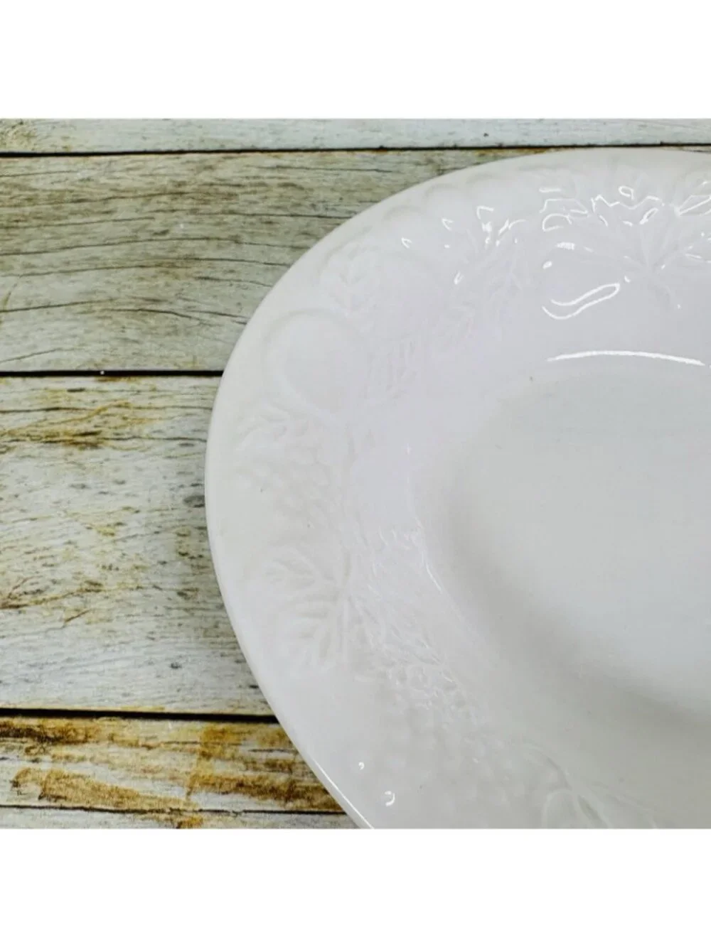 Gibson FRUIT Embossed Fruit Leaves White Shades Rim Coupe Soup Bowls Set of 4